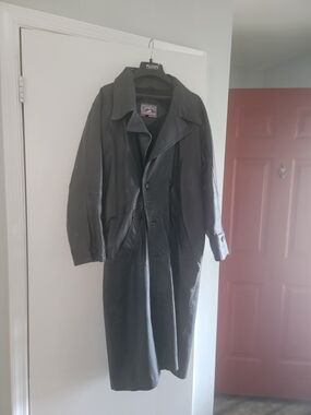 William Barry Black Leather Long Trench Coat